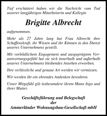 Traueranzeige von Brigitte Albrecht von Nordwest-Zeitung