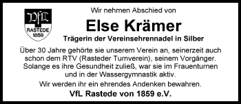 Traueranzeige von Else Krämer von Nordwest-Zeitung