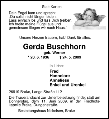 Traueranzeige von Gerda Buschhorn von Nordwest-Zeitung