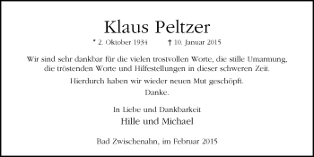 Traueranzeige von Klaus Peltzer von Nordwest-Zeitung