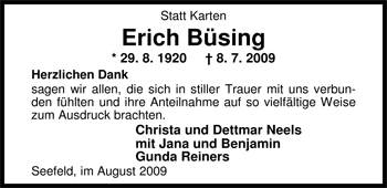 Traueranzeige von Erich Büsing von Nordwest-Zeitung