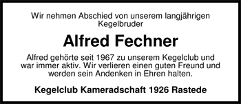 Traueranzeige von Alfred Fechner von Nordwest-Zeitung