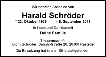 Traueranzeige von Harald Schröder von Nordwest-Zeitung