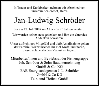 Traueranzeige von Jan-Ludwig Schröder von Nordwest-Zeitung