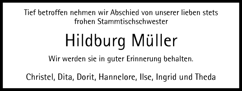 Traueranzeige für Hildburg Müller vom 27.12.2014 aus Nordwest-Zeitung