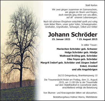 Traueranzeige von Johann Schröder von Nordwest-Zeitung
