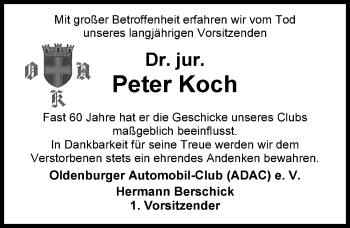 Traueranzeige von Dr. Peter Koch von Nordwest-Zeitung