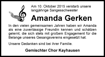 Traueranzeige von Amanda Gerken von Nordwest-Zeitung