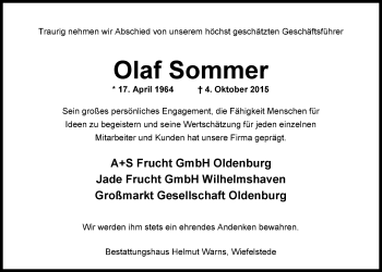 Traueranzeige von Olaf Sommer von Nordwest-Zeitung
