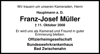Traueranzeige von Franz-Josef Müller von Nordwest-Zeitung