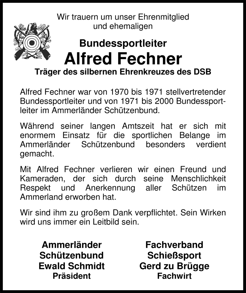  Traueranzeige für Alfred Fechner vom 14.07.2009 aus Nordwest-Zeitung