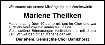 Traueranzeige von Marlene Theilken von Nordwest-Zeitung