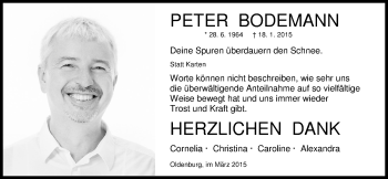 Traueranzeige von Peter Bodemann von Nordwest-Zeitung