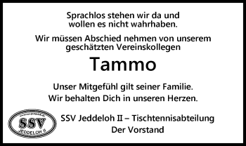 Traueranzeige von Tammo Lohmann von Nordwest-Zeitung