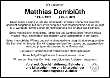 Traueranzeige von Matthias Dornblüth von Nordwest-Zeitung