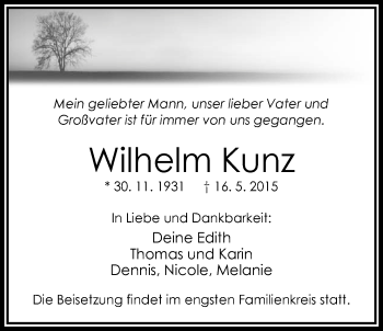 Traueranzeige von Wilhelm Kunz von Nordwest-Zeitung
