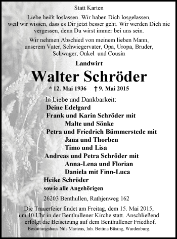 Traueranzeige von Walter Schröder von Nordwest-Zeitung