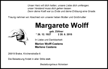 Traueranzeige von Margarete Wolff von Nordwest-Zeitung