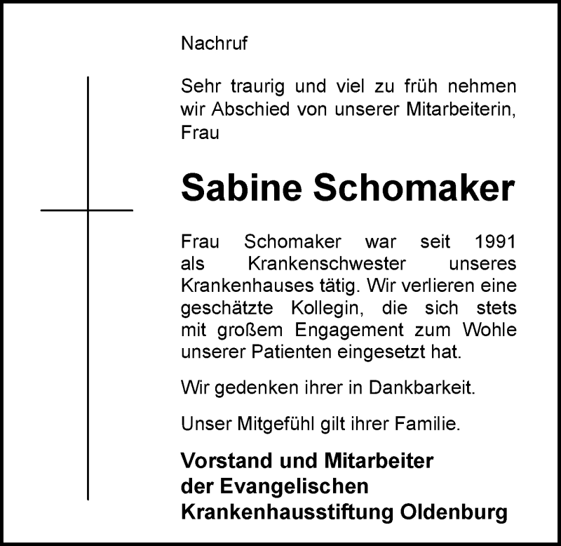  Traueranzeige für Sabine Schomaker vom 21.08.2015 aus Nordwest-Zeitung