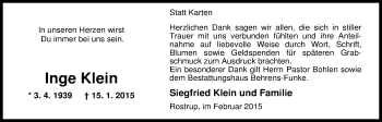 Traueranzeige von Ingeburg Klein von Nordwest-Zeitung