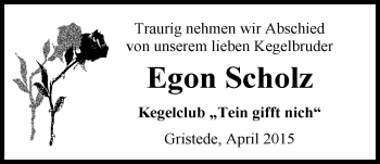 Traueranzeige von Egon Scholz von Nordwest-Zeitung