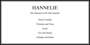 Traueranzeige von Hannelie Thienelt von Nordwest-Zeitung