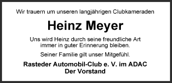 Traueranzeige von Heinz Meyer von Nordwest-Zeitung