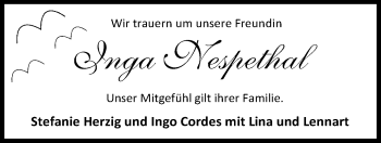Traueranzeige von Inga Nespethal von Nordwest-Zeitung