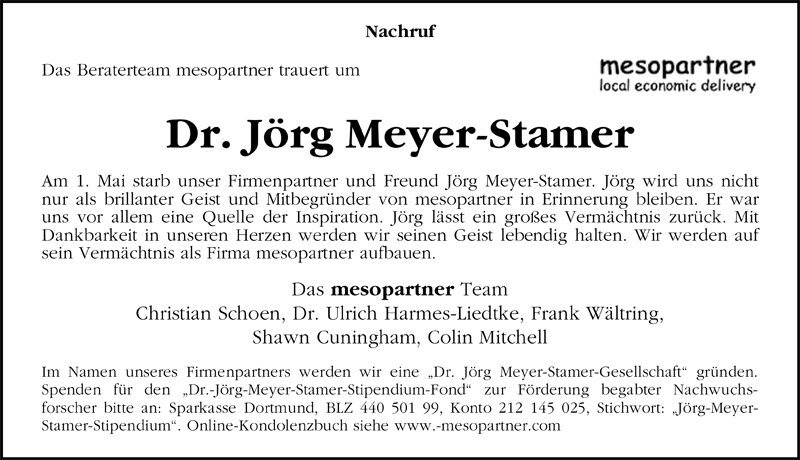  Traueranzeige für Jörg Meyer-Stamer vom 14.05.2009 aus Nordwest-Zeitung