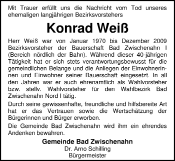 Traueranzeige von Konrad (Konni) Weiß von Nordwest-Zeitung