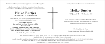 Traueranzeige von Heiko Buttjes von Nordwest-Zeitung