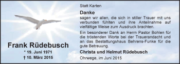 Traueranzeige von Frank Rüdebusch von Nordwest-Zeitung