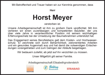 Traueranzeige von Horst Meyer von Nordwest-Zeitung