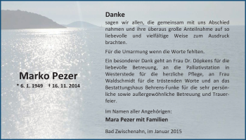 Traueranzeige von Marko Pezer von Nordwest-Zeitung