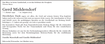 Traueranzeige von Gerd Middendorf von Nordwest-Zeitung