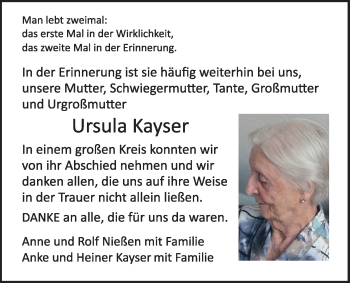 Traueranzeige von Ursula Kayser von Nordwest-Zeitung