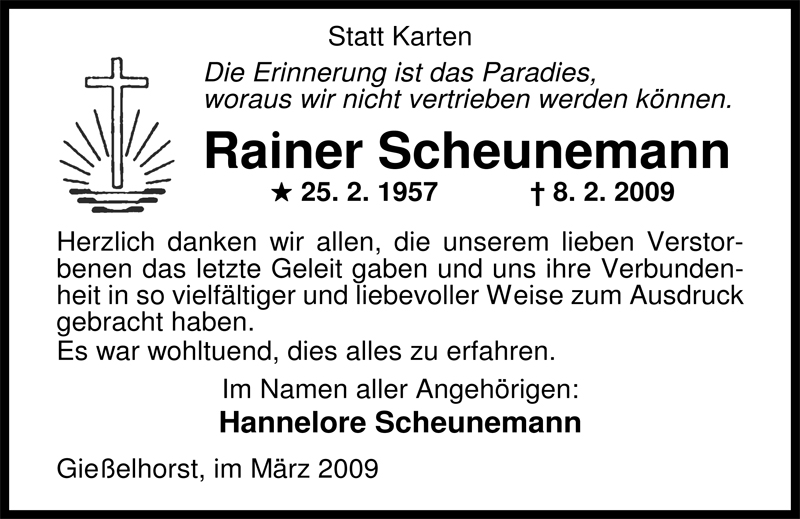  Traueranzeige für Rainer Scheunemann vom 21.03.2009 aus Nordwest-Zeitung