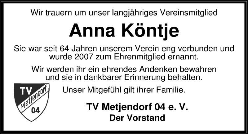  Traueranzeige für Anna Frieda Köntje vom 02.04.2015 aus Nordwest-Zeitung