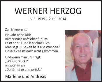 Traueranzeige von Werner Herzog von Nordwest-Zeitung