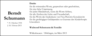 Traueranzeige von Berndt Schumann von Nordwest-Zeitung