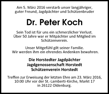 Traueranzeige von Dr. Peter Koch von Nordwest-Zeitung