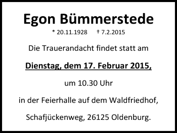 Traueranzeige von Egon Bümmerstede von Nordwest-Zeitung