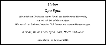 Traueranzeige von Egon Bümmerstede von Nordwest-Zeitung
