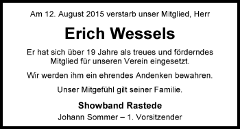 Traueranzeige von Erich Wessels von Nordwest-Zeitung