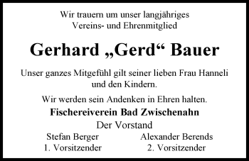 Traueranzeige von Gerhard Bauer von Nordwest-Zeitung