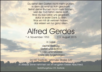 Traueranzeige von Alfred Gerdes von Nordwest-Zeitung
