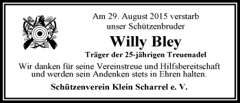 Traueranzeige von Willy Bley von Nordwest-Zeitung