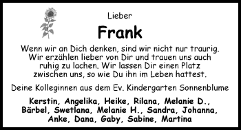 Traueranzeige von Frank Dannemann von Nordwest-Zeitung