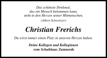 Traueranzeige von Christian Frerichs von Nordwest-Zeitung