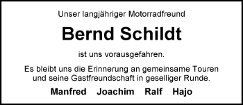 Traueranzeige von Bernd Schildt von Nordwest-Zeitung
